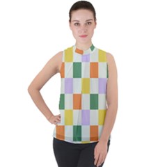 Board Pictures Chess Background Mock Neck Chiffon Sleeveless Top by Maspions