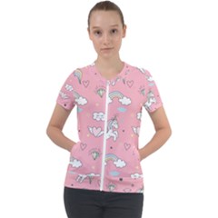 Cute Unicorn Seamless Pattern Short Sleeve Zip Up Jacket by Apen