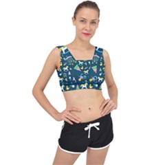 Cute Babies Toys Seamless Pattern V-back Sports Bra by Apen