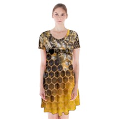 Honeycomb With Bees Short Sleeve V-neck Flare Dress by Apen