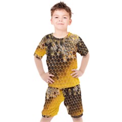 Honeycomb With Bees Kids  T-shirt And Shorts Set by Apen