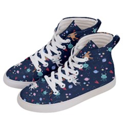 Cute Astronaut Cat With Star Galaxy Elements Seamless Pattern Women s Hi-top Skate Sneakers by Apen