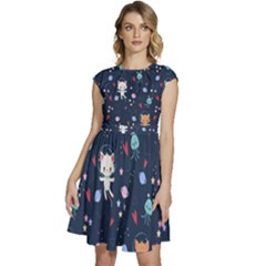 Cute Astronaut Cat With Star Galaxy Elements Seamless Pattern Cap Sleeve High Waist Dress by Apen