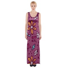 Flowers Petals Leaves Foliage Thigh Split Maxi Dress by Maspions