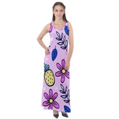 Flowers Petals Pineapples Fruit Sleeveless Velour Maxi Dress by Maspions