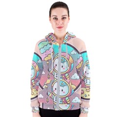 Boy Astronaut Cotton Candy Childhood Fantasy Tale Literature Planet Universe Kawaii Nature Cute Clou Women s Zipper Hoodie by Maspions