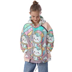 Boy Astronaut Cotton Candy Childhood Fantasy Tale Literature Planet Universe Kawaii Nature Cute Clou Kids  Oversized Hoodie by Maspions