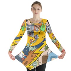 Astronaut Moon Monsters Spaceship Universe Space Cosmos Long Sleeve Tunic  by Maspions