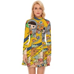 Astronaut Moon Monsters Spaceship Universe Space Cosmos Long Sleeve Velour Longline Dress by Maspions