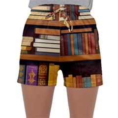 Book Nook Books Bookshelves Comfortable Cozy Literature Library Study Reading Room Fiction Entertain Sleepwear Shorts by Maspions