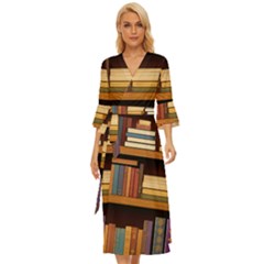 Book Nook Books Bookshelves Comfortable Cozy Literature Library Study Reading Room Fiction Entertain Midsummer Wrap Dress by Maspions