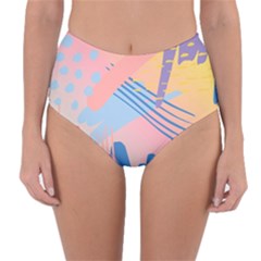 Abstract Lines Dots Pattern Purple Pink Blue Reversible High-waist Bikini Bottoms by Maspions