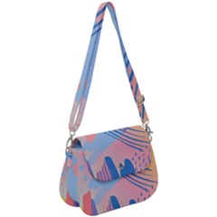 Abstract Lines Dots Pattern Purple Pink Blue Saddle Handbag by Maspions