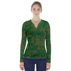 Vectors Leaves Background Plant V-neck Long Sleeve Top by Askadina