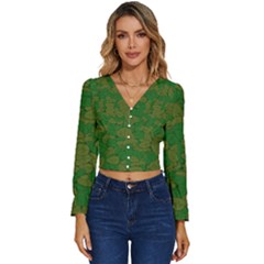 Vectors Leaves Background Plant Long Sleeve V-neck Top by Askadina