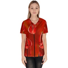 Flowers Red Women s V-neck Scrub Top by Askadina