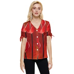 Flowers Red Bow Sleeve Button Up Top by Askadina