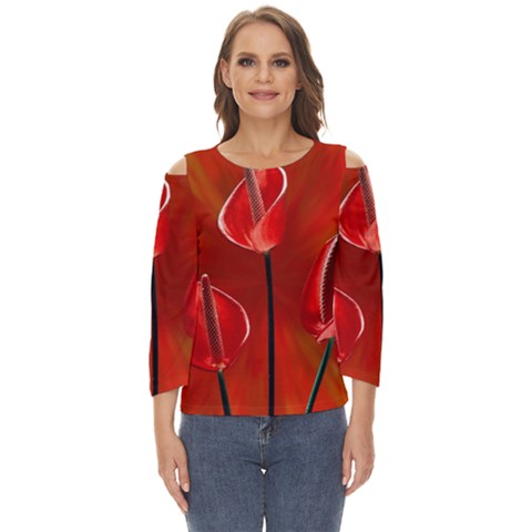 Flowers Red Cut Out Wide Sleeve Top by Askadina