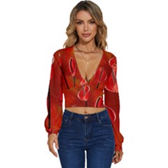 Flowers Red Long Sleeve Deep-v Velour Top by Askadina