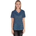 Plaid Background Blue Women s V-Neck Scrub Top View1