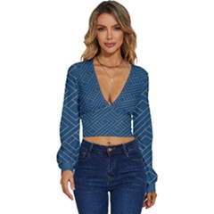 Plaid Background Blue Long Sleeve Deep-v Velour Top by Askadina