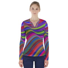 Psychedelic Surreal Background V-neck Long Sleeve Top by Askadina