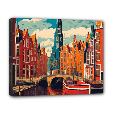 London England Bridge Europe Buildings Architecture Vintage Retro Town City Deluxe Canvas 20  X 16  (stretched) by Maspions