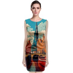 London England Bridge Europe Buildings Architecture Vintage Retro Town City Classic Sleeveless Midi Dress by Maspions