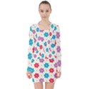 Abstract Art Pattern Colorful Artistic Flower Nature Spring V-neck Bodycon Long Sleeve Dress View1