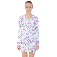 Fish Lilies Sea Aquatic Flowers Algae Bubble Animal Wildlife Nature Ocean V-neck Bodycon Long Sleeve Dress by Bedest