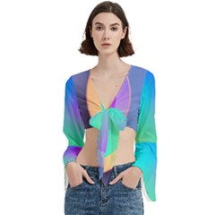 Circle Colorful Rainbow Spectrum Button Gradient Trumpet Sleeve Cropped Top