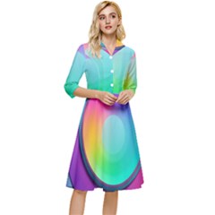 Circle Colorful Rainbow Spectrum Button Gradient Psychedelic Art Classy Knee Length Dress by Maspions