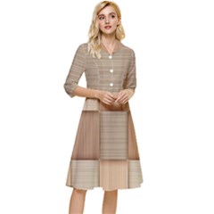 Wooden Wickerwork Texture Square Pattern Classy Knee Length Dress by Maspions