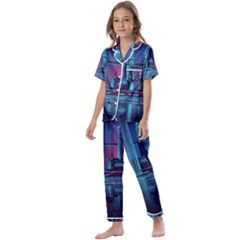 Digital Art Artwork Illustration Vector Buiding City Kids  Satin Short Sleeve Pajamas Set by Maspions