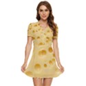 Cheese Texture, Yellow Cheese Background V-Neck High Waist Chiffon Mini Dress View1