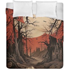 Comic Gothic Macabre Vampire Haunted Red Sky Duvet Cover Double Side (california King Size) by Maspions