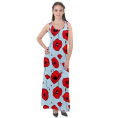 Poppies Flowers Red Seamless Pattern Sleeveless Velour Maxi Dress by Maspions