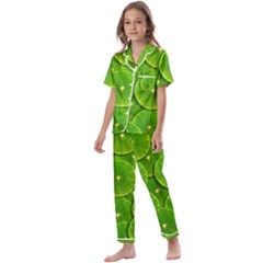 Lime Textures Macro, Tropical Fruits, Citrus Fruits, Green Lemon Texture Kids  Satin Short Sleeve Pajamas Set by nateshop