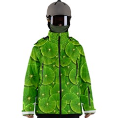 Lime Textures Macro, Tropical Fruits, Citrus Fruits, Green Lemon Texture Men s Zip Ski And Snowboard Waterproof Breathable Jacket by nateshop