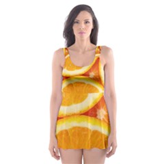 Oranges Textures, Close-up, Tropical Fruits, Citrus Fruits, Fruits Skater Dress Swimsuit by nateshop