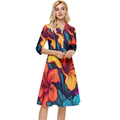 Hibiscus Flowers Colorful Vibrant Tropical Garden Bright Saturated Nature Classy Knee Length Dress by Maspions