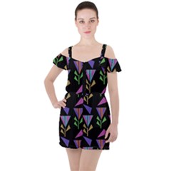 Abstract Pattern Flora Flower Ruffle Cut Out Chiffon Playsuit by Maspions