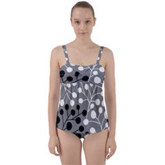 Abstract Nature Black White Twist Front Tankini Set by Maspions