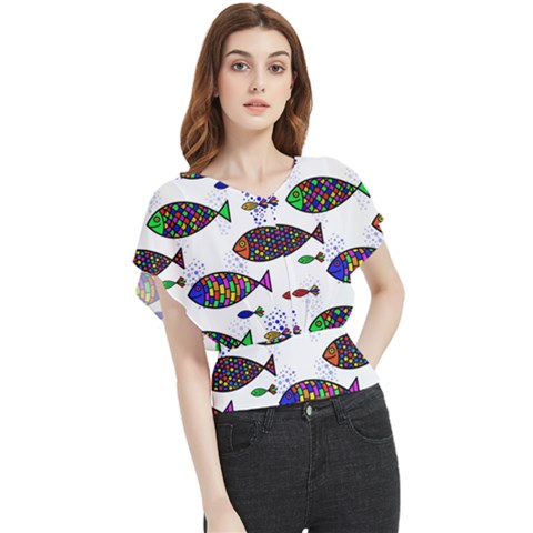 Fish Abstract Colorful Butterfly Chiffon Blouse by Maspions