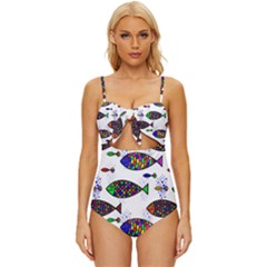 Fish Abstract Colorful Knot Front One-piece Swimsuit by Maspions