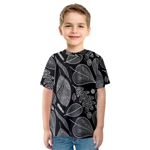 Leaves Flora Black White Nature Kids  Sport Mesh T-shirt by Maspions