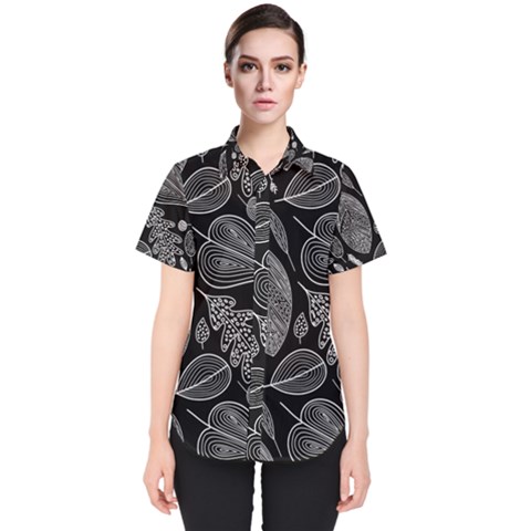 Leaves Flora Black White Nature Women s Short Sleeve Shirt by Maspions