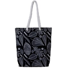 Leaves Flora Black White Nature Full Print Rope Handle Tote (small) by Maspions