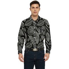 Leaves Flora Black White Nature Men s Long Sleeve Pocket Shirt  by Maspions