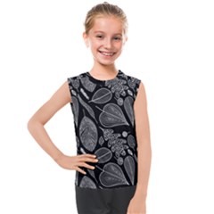 Leaves Flora Black White Nature Kids  Mesh Tank Top by Maspions